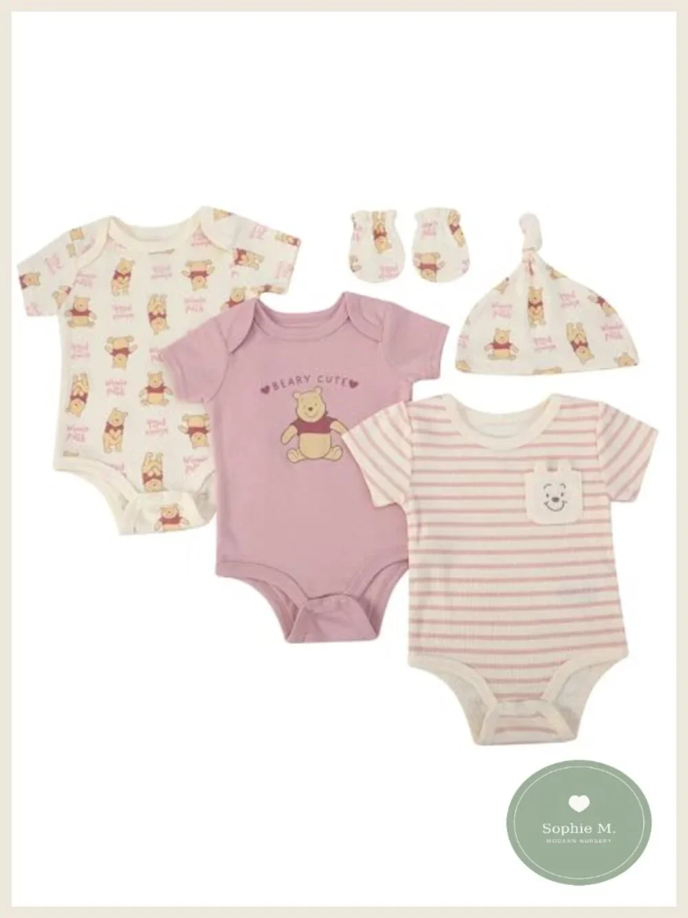 3-Pack Baby Girls Bodysuit Set with Hat and Mittens - Soft Cotton Disney Outfits